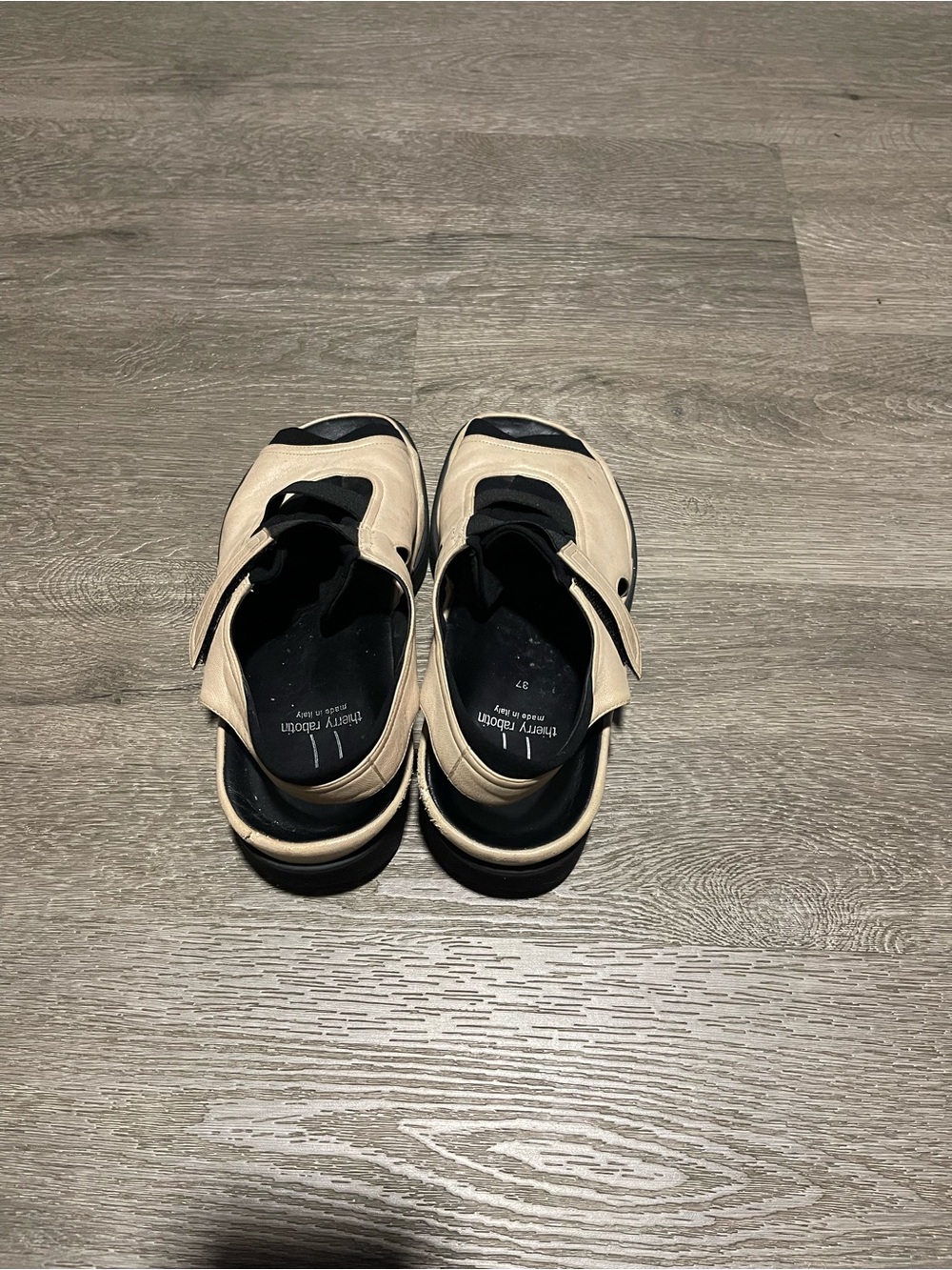 Thierry Rabotin Beige and Black Womens Strappy Sandals Made In Italy Have Rubs